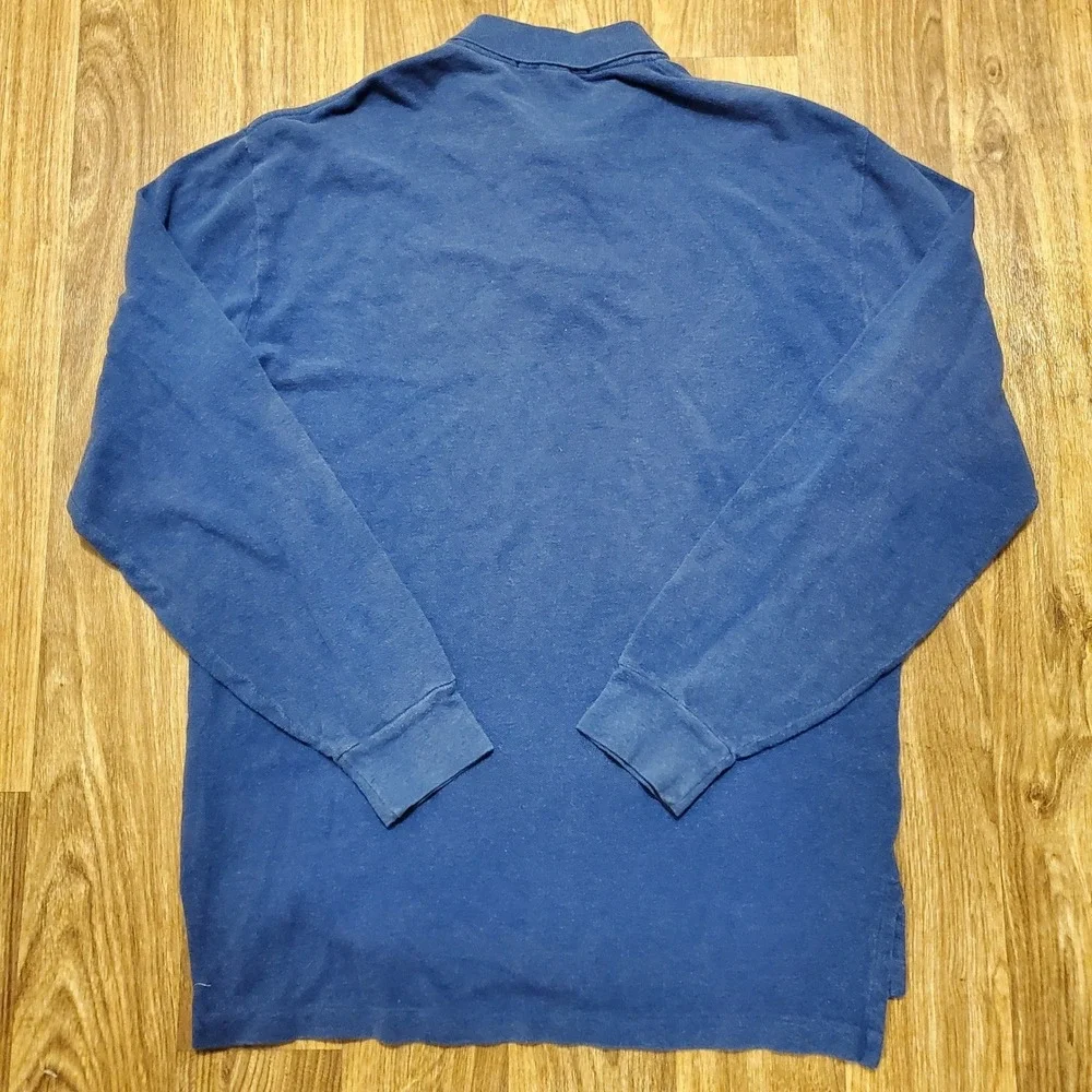 Vtg Polo Ralph Lauren Polo‎ Shirt Men Medium Blue Long Sleeve Orange Pony Preppy